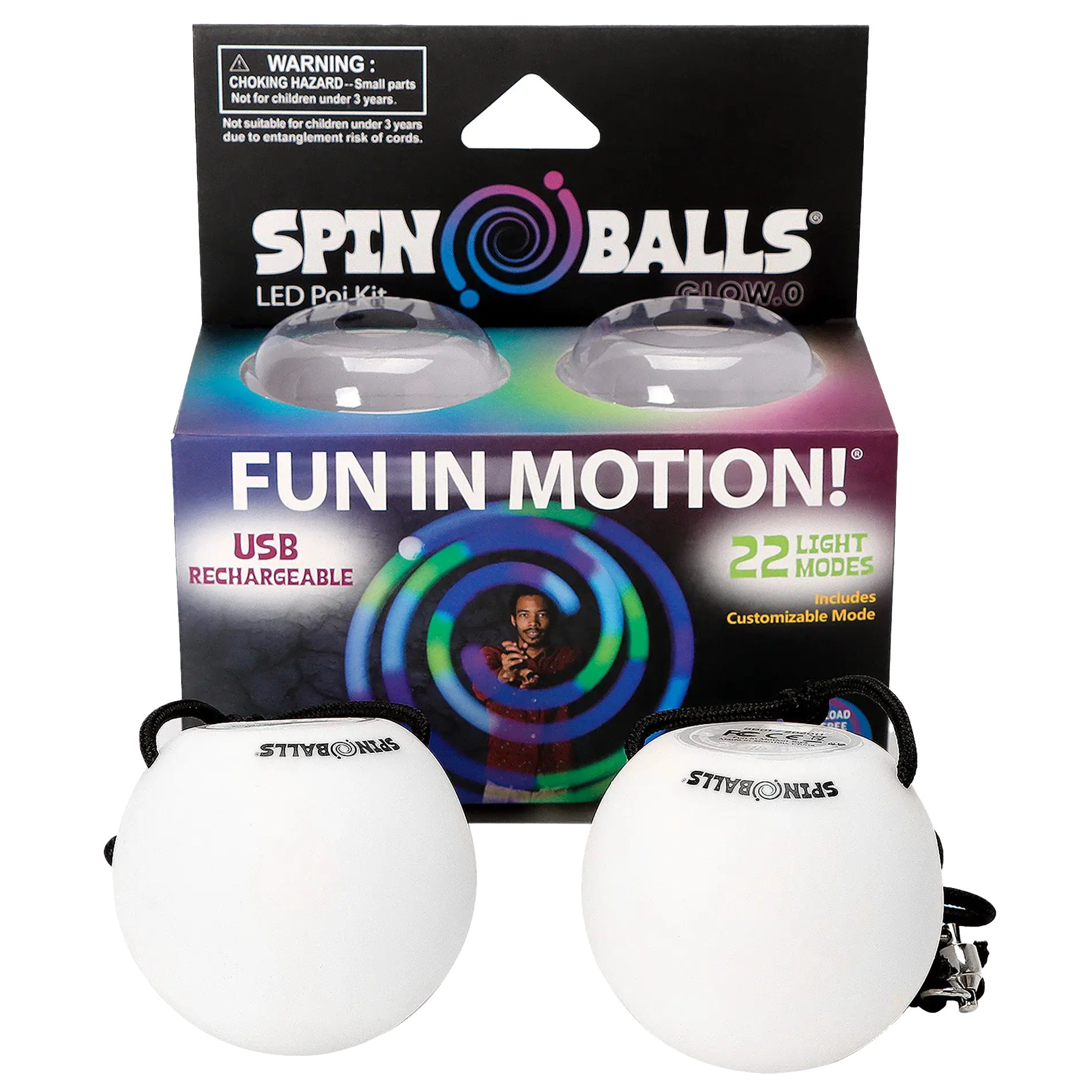Spinballs Glow. 0 LED Rechargeable Poi Set S6